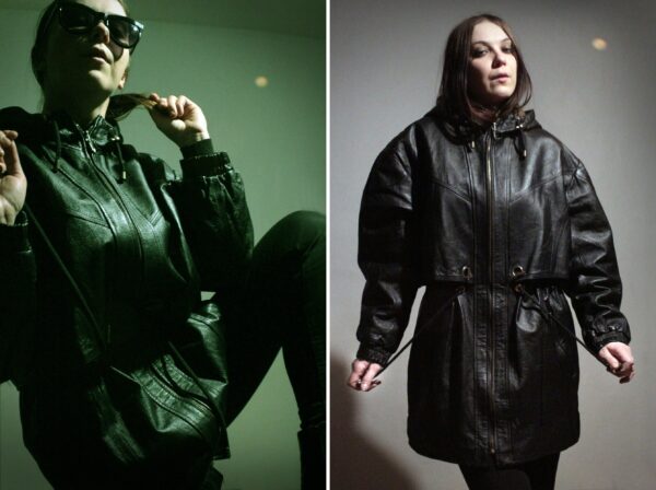 Black Leather Jacket/00S Vintage Parka Oversized Windbreaker