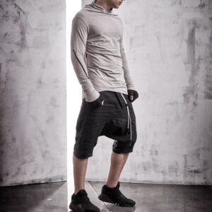 Black Linen Shorts/Mens Drop Crotch Trousers Minimalist Pants Dropped Extravagant By Powha