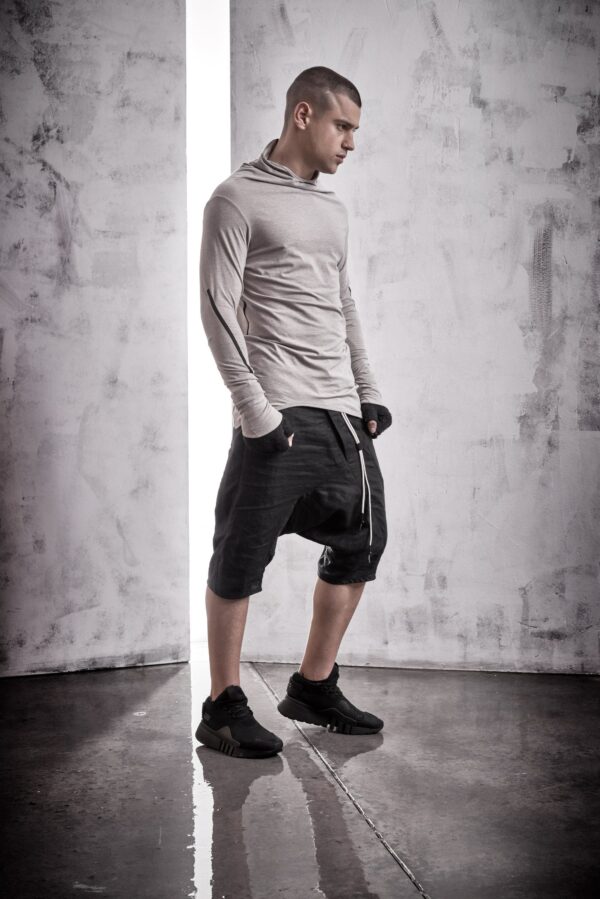 Black Linen Shorts/Mens Drop Crotch Trousers Minimalist Pants Dropped Extravagant By Powha