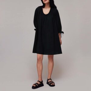 Black Lydia Gathered Trapeze Dress