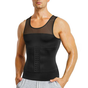 (Black, M) Men Waist Trimmer Belt Wrap Trainer Hot Swear Shirt Corset Slimming Body Shaper