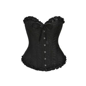 (Black, M) Shapewear Floral Lace Bow Gathering Body Shaper Corset Polyester Laceup Back