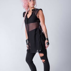 Black Mesh Top/Gothic Fishnet Vest