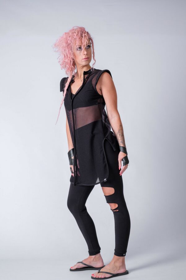 Black Mesh Top/Gothic Fishnet Vest