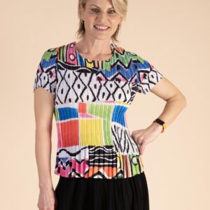 Black/ Multi Abstract Graphic Print Pleated Top