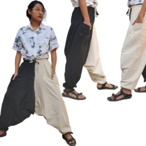 Black N White Aladdin Harem Trousers Baggy Wide Leg Cotton Yoga Boho Hippy Flexible Pants