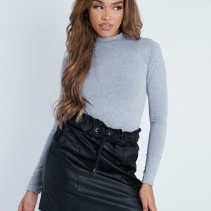 Black Paperbag Waist Faux Leather Mini Skirt - Lexine - Size 6