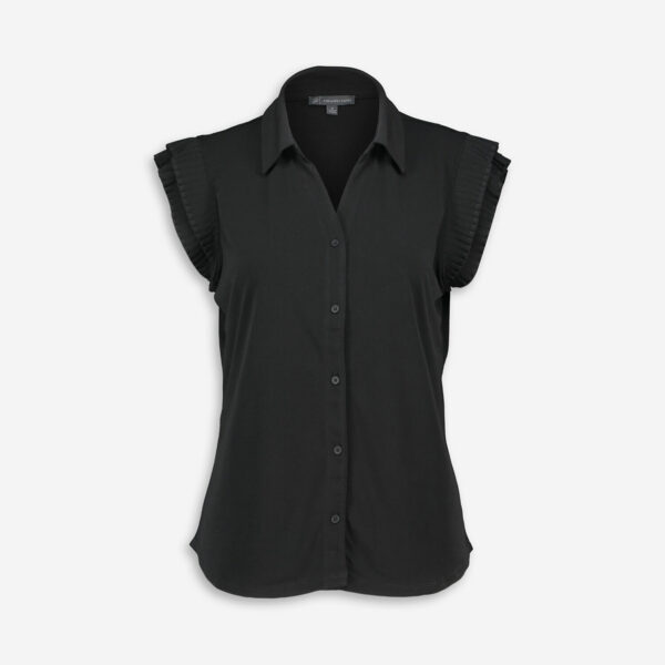 Black Pleated Cap Sleeve Top