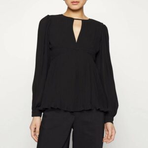 Black Pleated Peplum Top