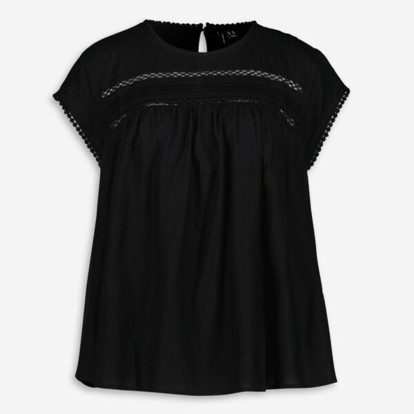 Black Pleated Short Sleeve Top