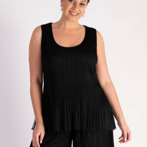 Black Plisse Mesh Camisole