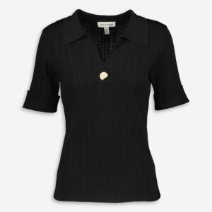 Black Rib Knit Short Sleeve Top