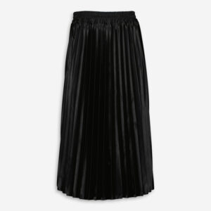 Black Satin Pleated Midi Skirt