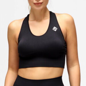 Black Seamless Laser Cut Sports Bra, XL / Black