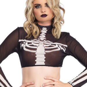 Black Skeleton High Neck Women's Crop Top