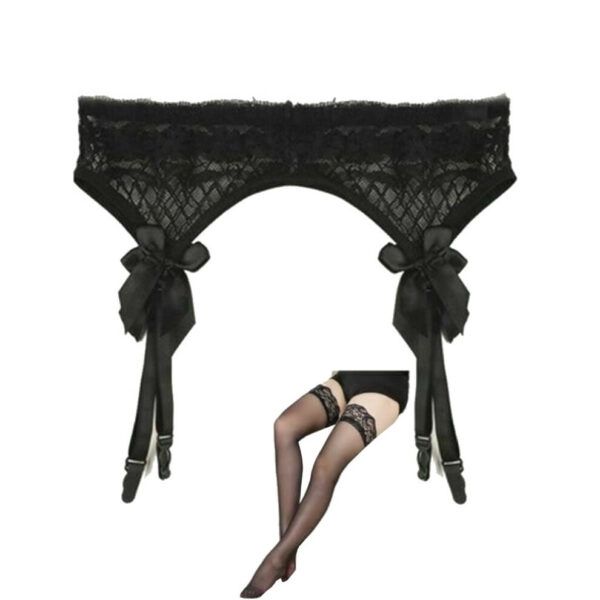 (Black-Stocking Set) Lace Top Stockings Plus Garter Belt Women Erotic Lingerie Hosiery Bdsm Fetish