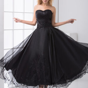 Black Strapless Backless Beaded Organza A-Line Prom Dress