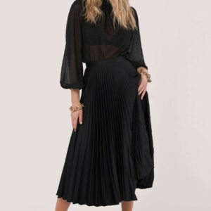 Black Sunray Pleated Midi Skirt