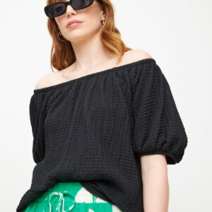 Black Textured Half Sleeve Bardot Top 24