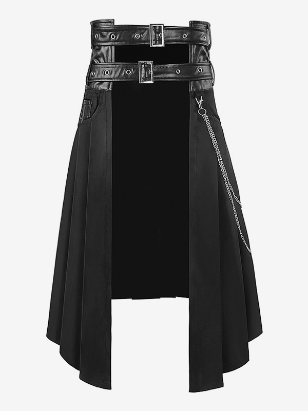 Black Vintage Skirt Retro Grommets Steampunk Gothic Asymmetrical Pleated Skirt Retro Costumes