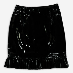 Black Vinyl Ruffle Hem Skirt