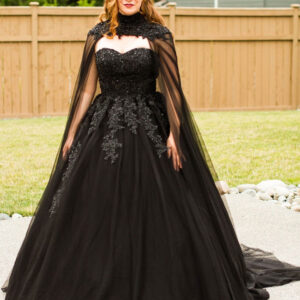 Black Wedding Dresses A-Line Sleeveless Backless Lace-Up Polyester With Train Lace Bridal Dress