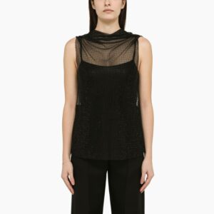 Black mesh top with rhinestones