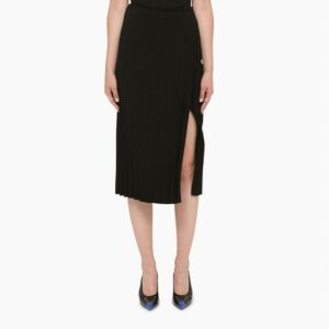 Black pleated midi skirt