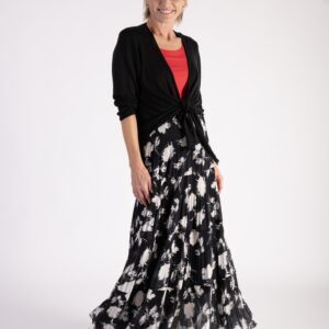 Black/White Flower Pleated Skirt