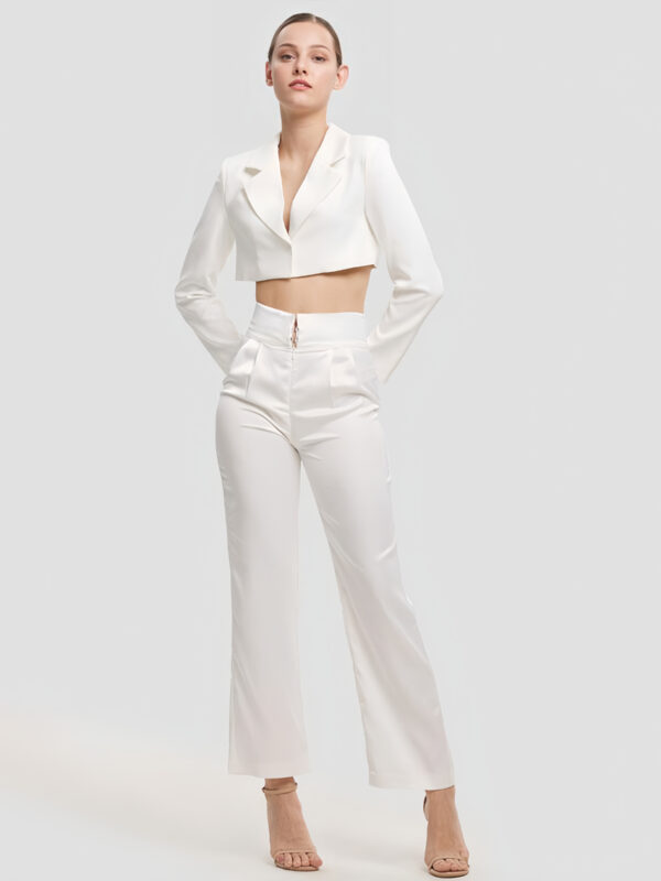 Blazer And Pant Set White High Waist Two Piece Sets 2024