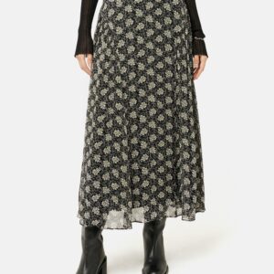 Block Leaf Crinkle Maxi Skirt Black