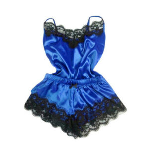 (Blue, 2XL) Women Silk Lingerie Lace Robe Dress Babydoll Nightdress Nightgown Us Sleepwear