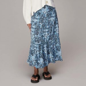 Blue Animal Print Tiered Skirt