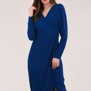 Blue Drape Skirt Wrap Tie Dress