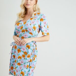 Blue Floral Crinkle Tea Dress 8