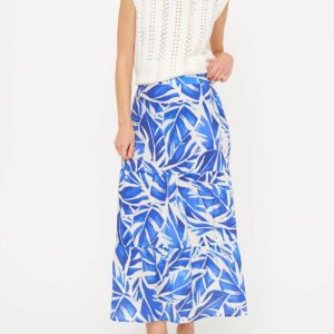 Blue Leaf Print Tiered Midaxi Skirt 20