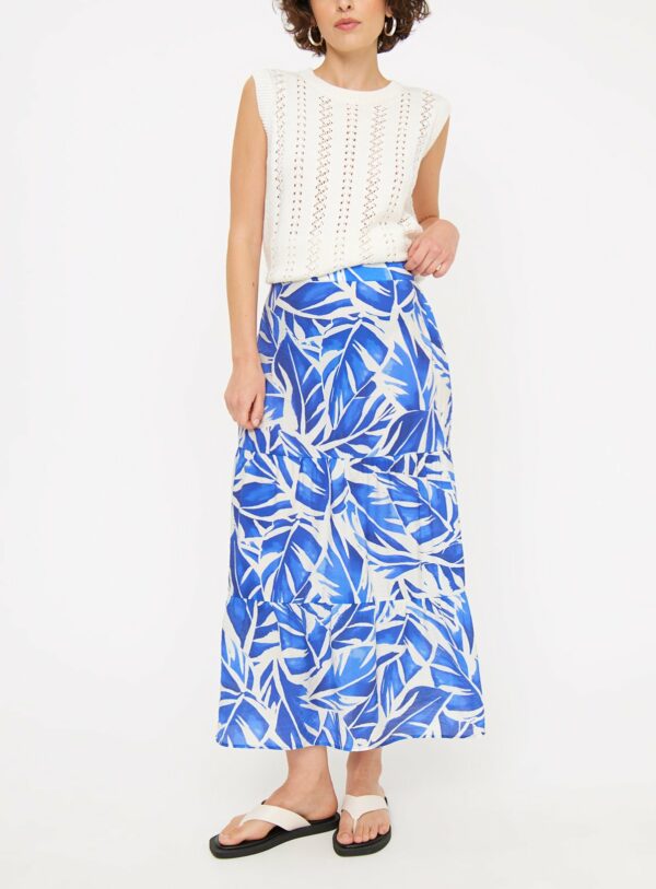 Blue Leaf Print Tiered Midaxi Skirt 20