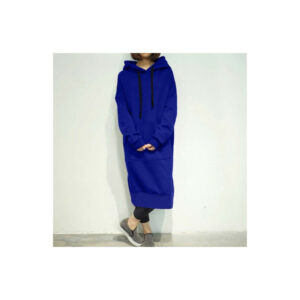 (Blue, M) Women Loose Long Hoodie Casual Solid Color Hooded Sweatshirts Student's Autumn Winter Baggy Pullover Oversized Sweatshirt Dress