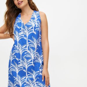 Blue Palm Printed Linen Blend Shift Dress 24