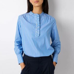 Blue Rebecca Ruffle Trim Cotton Blouse