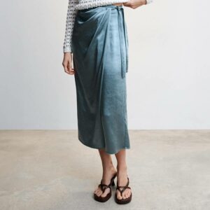 Blue Satin Wrap Skirt