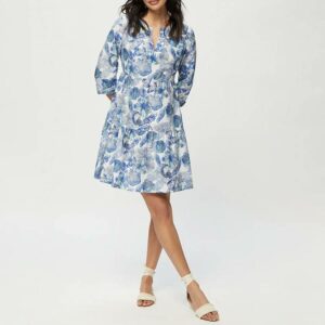 Blue Seashells V Neck Tunic Dress