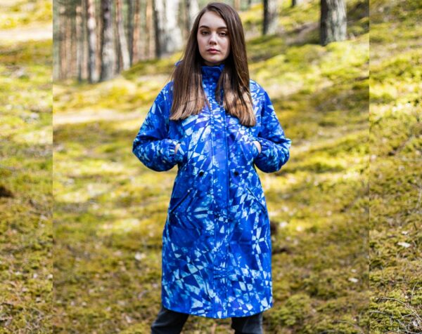 Blue Women Raincoat, Spring Parka, Colourful Hooded Outerwear, Rain Coat, Waterproof Parka Women, Pockets, Windproof