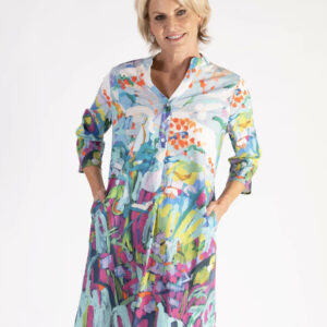 Blue/Multi Abstract Flower Garden Tunic Dress