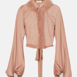 Blumarine Feather-trimmed silk blouse