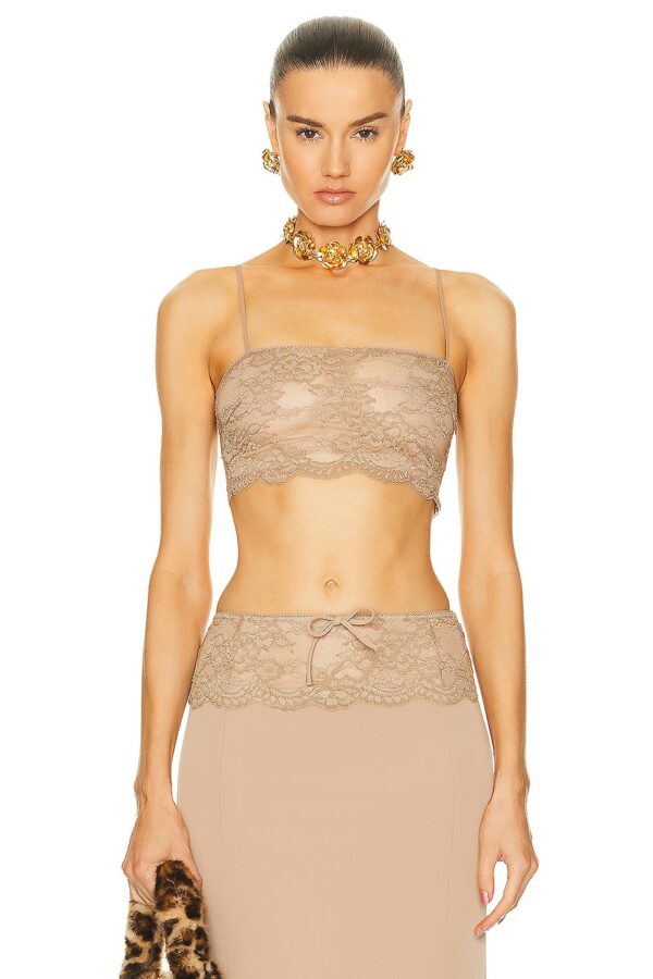 Blumarine Lace Cropped Camisole Top in Amphora - Taupe. Size 42 (also in ).