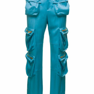 Blumarine Light Blue Cargo Pants With Macro Patch Pockets In Satin Woman