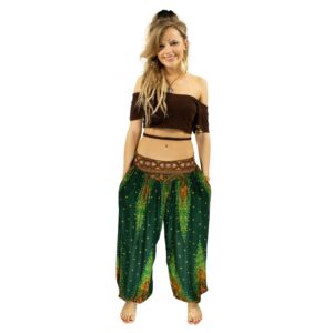 Boho Peacock Feather Red Hippie Yoga Harem Pants