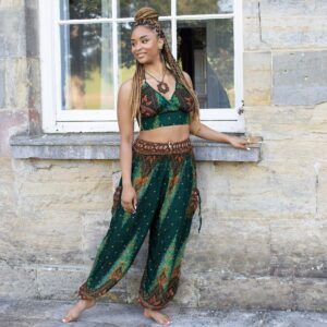 Boho Peacock Paisley Green Hippie Yoga Harem Pants