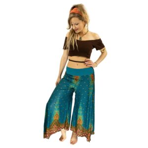 Boho Peacock Palazzo Pants, Yoga Hippie Culottes